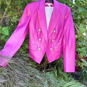 Veronica Beard leather Dickey blazer in a stunning fall magenta color